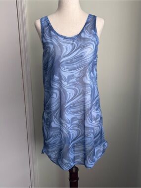 Zella Girl blue rhythmic swirl print mesh cover-up tank dress size 16 euc